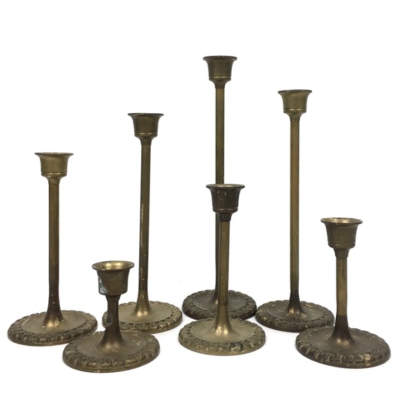 Brass candlestick lot of 7 all sizes vtg decor